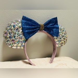 Disney Ears Rhinestones Blue Bow Handmade